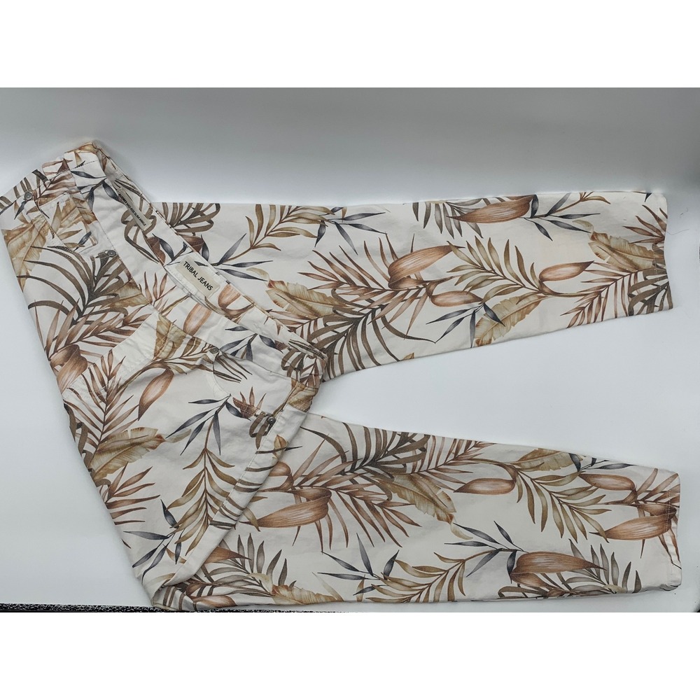 Tribal Jeans Audrey Mid-Rise Slim Ankle Tropical Palm Leaf Print Pants Size 10